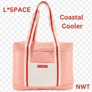 L*SPACE Coastal Cooler Travel Cooler Tote Insulated Canvas Zipper Closure Pink